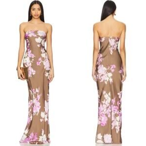 ROCOCO SAND Maxi Strapless Dress in Brown Pink